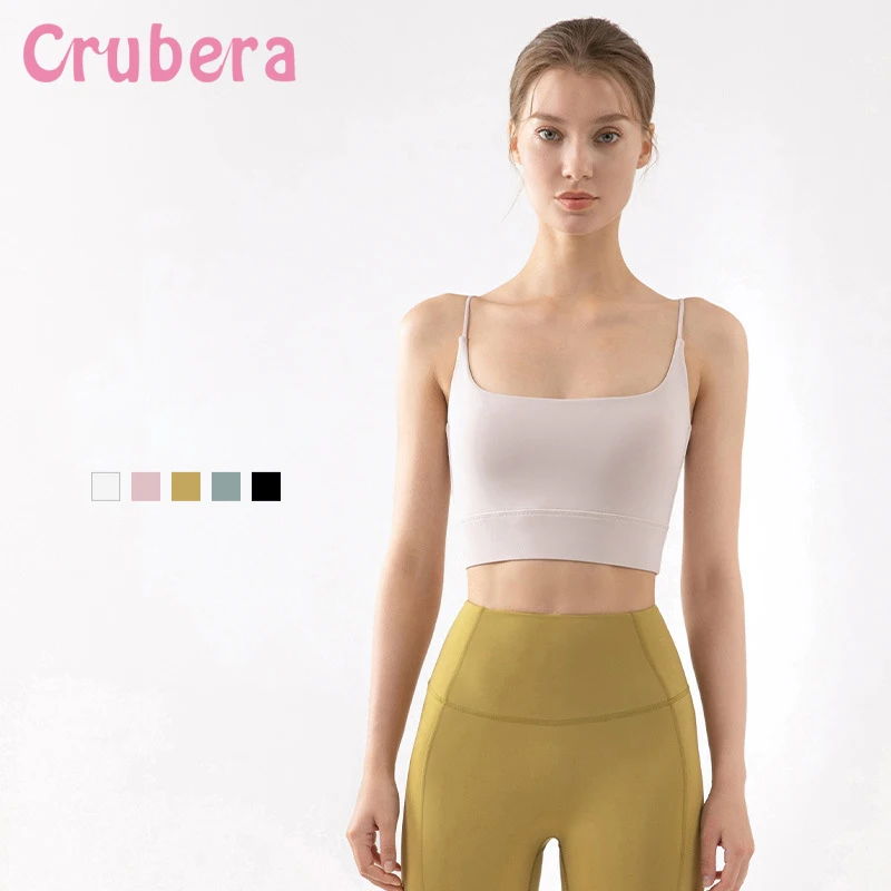 

CRUBERA Retro Square Neckline Thin Shoulder Straps Outer Wear Sports Underwear Shockproof Yoga Vest Ladies Fitness Sports Bra