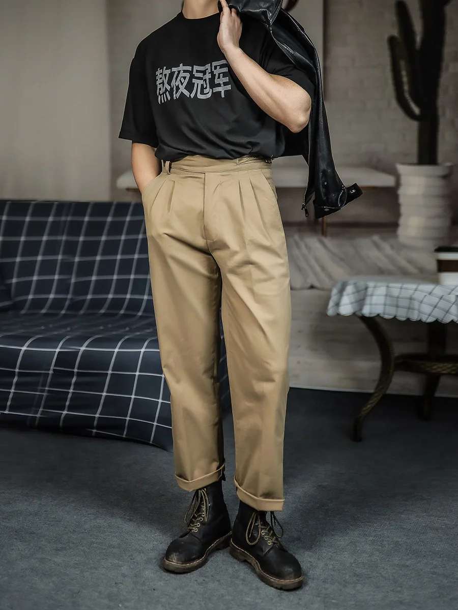 Autumn And Winter Homemade Gurkha loose Casual trousers Retro Style wide-leg cropped cotton khaki Overalls Cargo pants for men