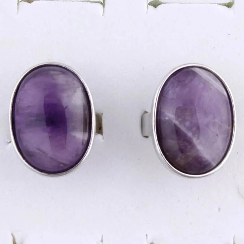 Crystal Oval Stone Resizable Rings For Women Men Natural Amethyst Rose Quartz Lapis Lazuli Labradorite Silver Color Jewelry