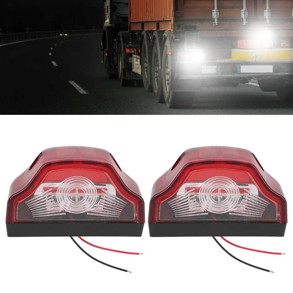 For Lorry Truck Trailer White Light 2Pcs 12V-24V 3 LED Car Number Lamps Waterproof Car License Plate Light Car Accessories