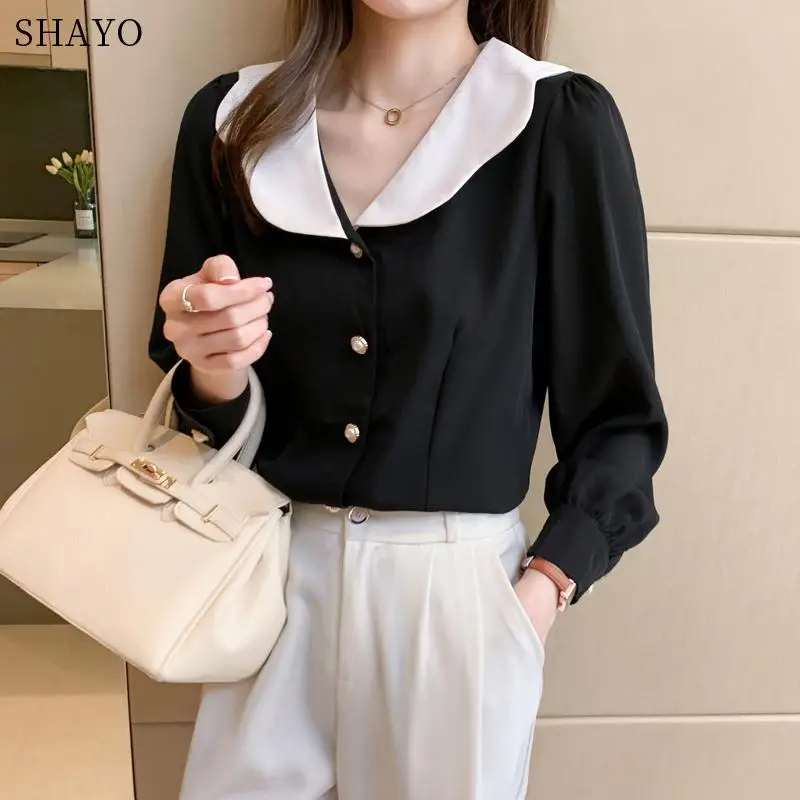 

Long Sleeve White Blouse Chiffon Blouse Shirt Women Tops Blouse Women Blusas Mujer De Moda 2021 Doll Collar Women Sweet Blouses