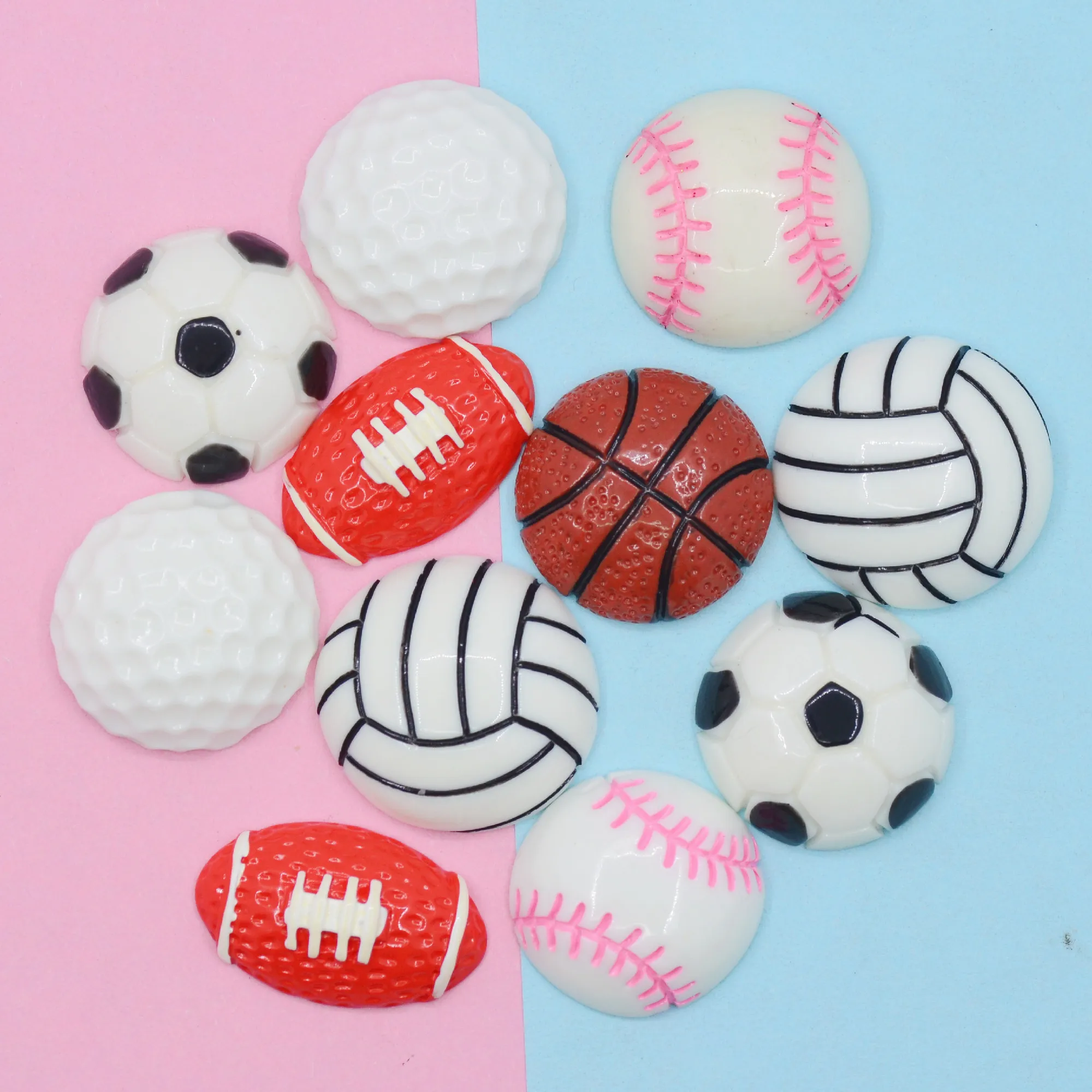 10PCS 25mm Resin Flat Back Sport Ball Cabochons For Scrapbooking Embellishments Hair Clips Dollhouse Miniatures DIY Crafts