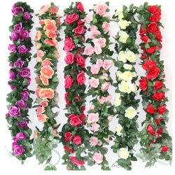 250CM Silk Roses Lvy Vine Green Leaves Garland For Home Wedding Decoration Fake Leaf Diy Hanging Garland Artificial Flowers