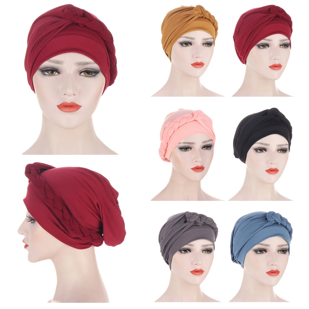 

India Muslim Women Hijab Hat Cancer Chemo Cap Braid Turban Headscarf Islamic Arab Head Wrap Lady Beanie Bonnet Hair Loss Cover