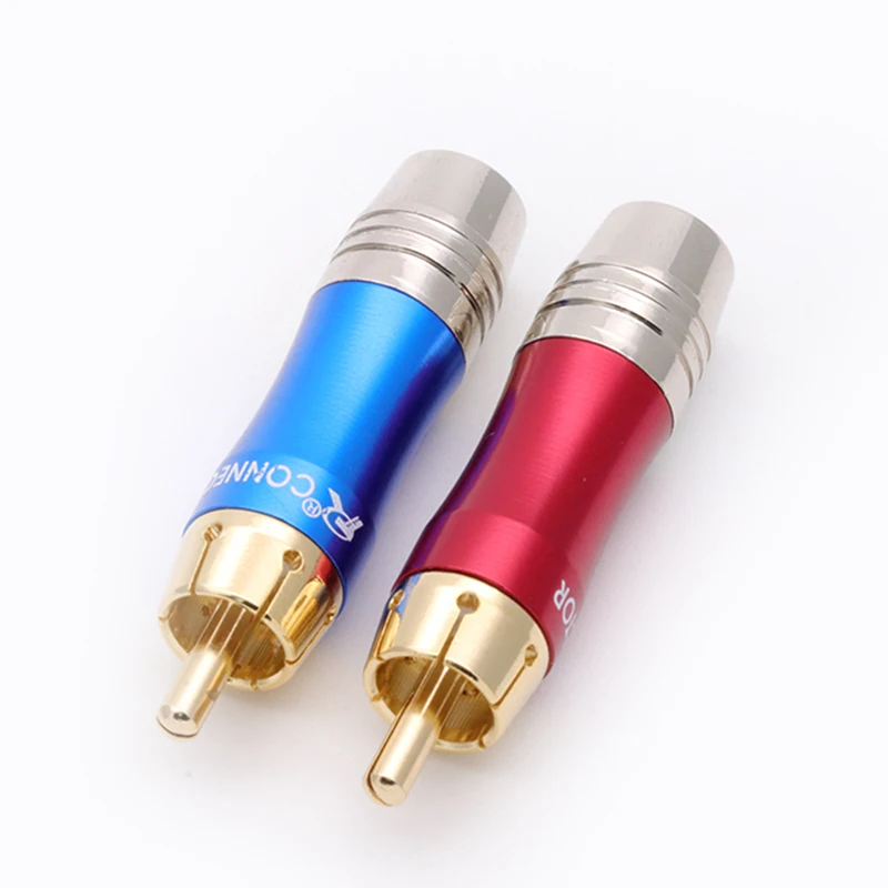 1pair/2pcs RCA Connector Wire Male/Female Plug Audio Adapter Blue&Red Pigtail Speaker Plug for 8mm Cable Gold Plated