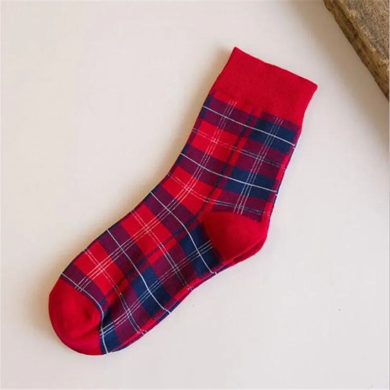 Vintage Plaid Checked Cotton Women Socks Retro Scottish Lattice Grid Kawaii Socks High Quality Fashion Autumn Winter Cute Socks