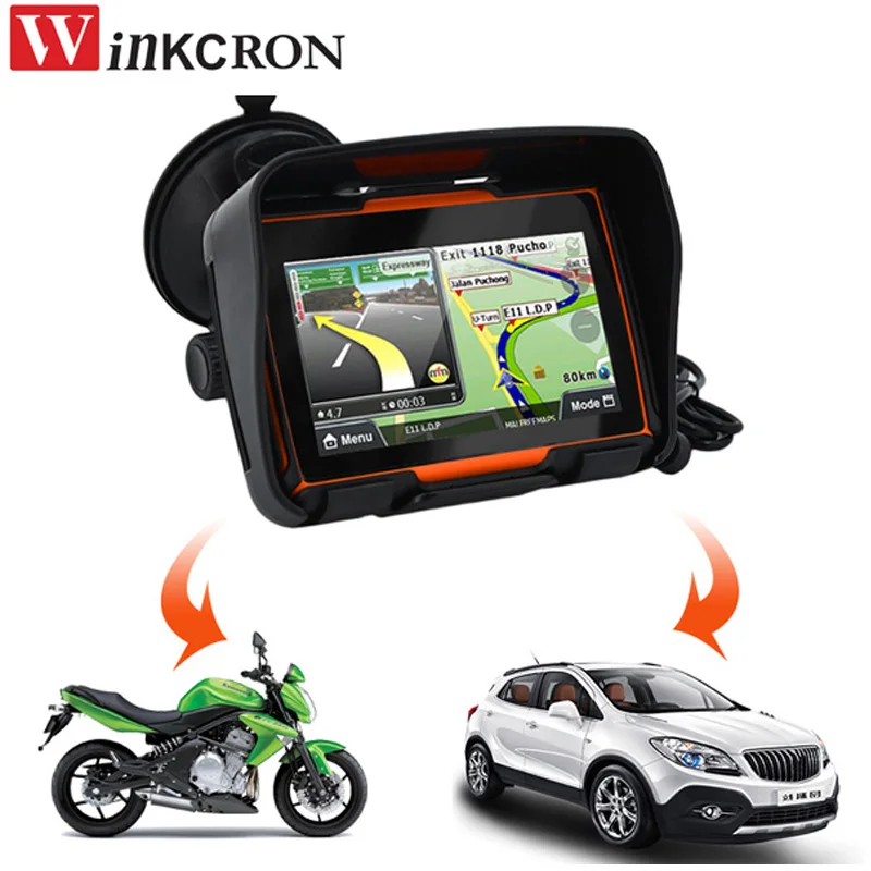 4.3 inch Motorcycle Car GPS Navigation IP67 Waterproof Bluetooth Dual function forCar Motorcycle Motorbike Built in 8GB Free Map