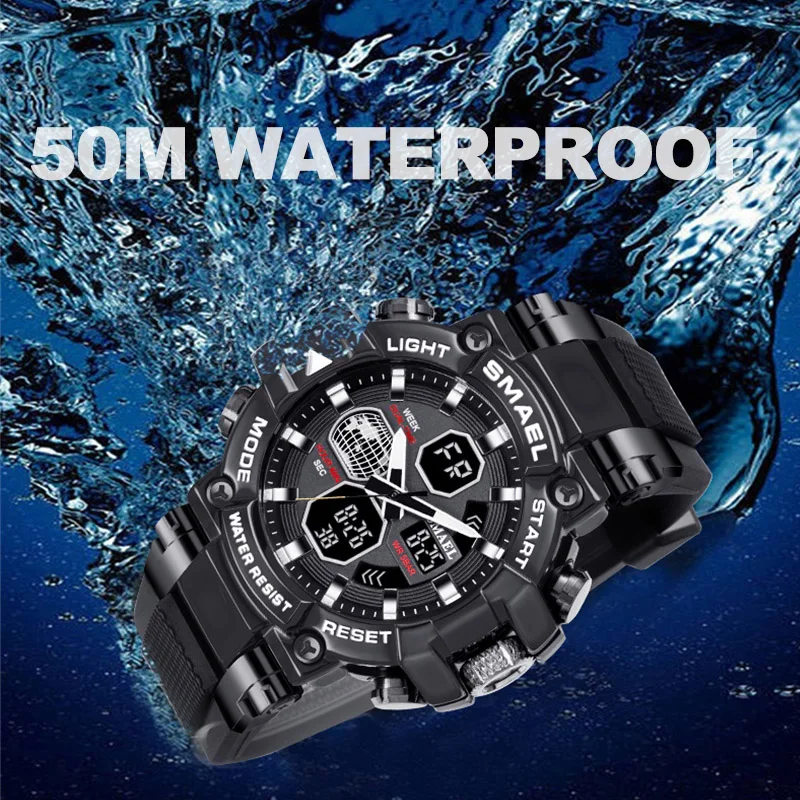 Sport Watches SMAEL Men Watch Military Army 50M Waterproof Auto Date Alarm Clock 8027 Quartz Wristwatches Digital Light Watch