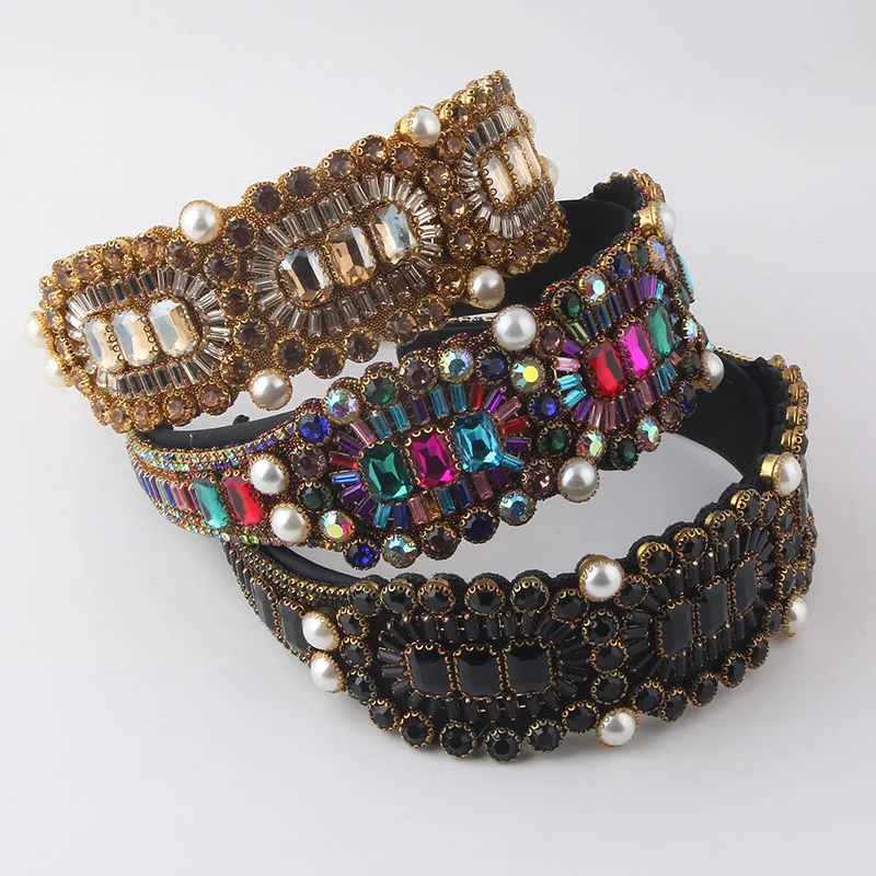 Exquisite hair accessories baroque fashion temperament wide brim light luxury rhinestone color hair band ladies catwalk hair 962