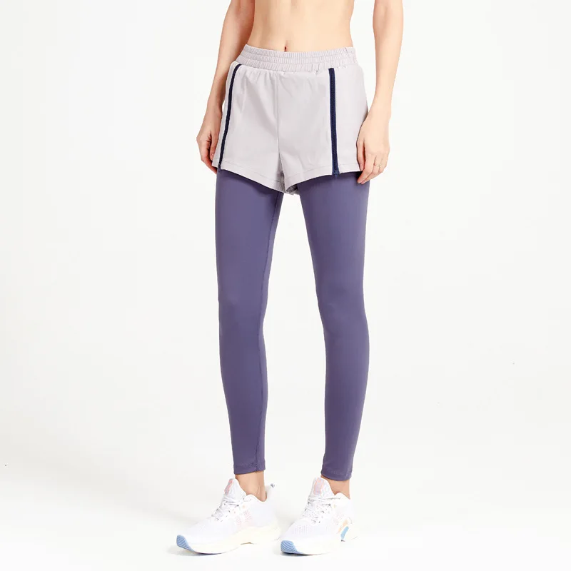 Fake Two pieces Pants High Elastic Fitness Sport Leggings Tights Slim Running Sportswear Women Yoga Pants Quick Dry