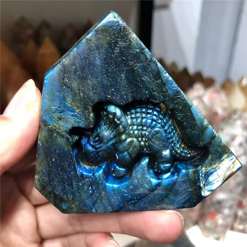 

Natural Gems Labradorite Dinosaur Semi-polished Carved Rough Raw Stones Quartz Crystal Healing Decoration