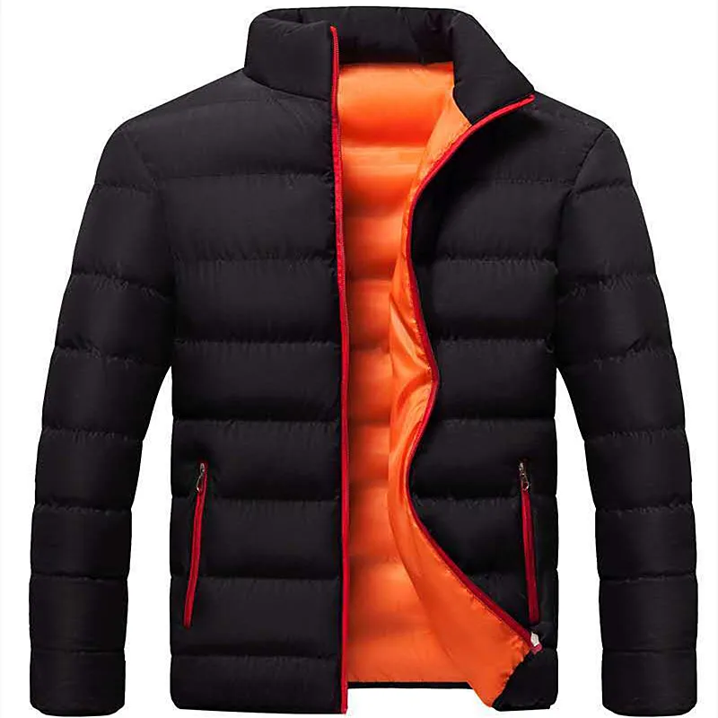 Winter Cotton Men's Down Jacket Stand Collar Long Sleeve Cardigan Zipper Solid Thick Korean Style Nice Casual Down Jacket