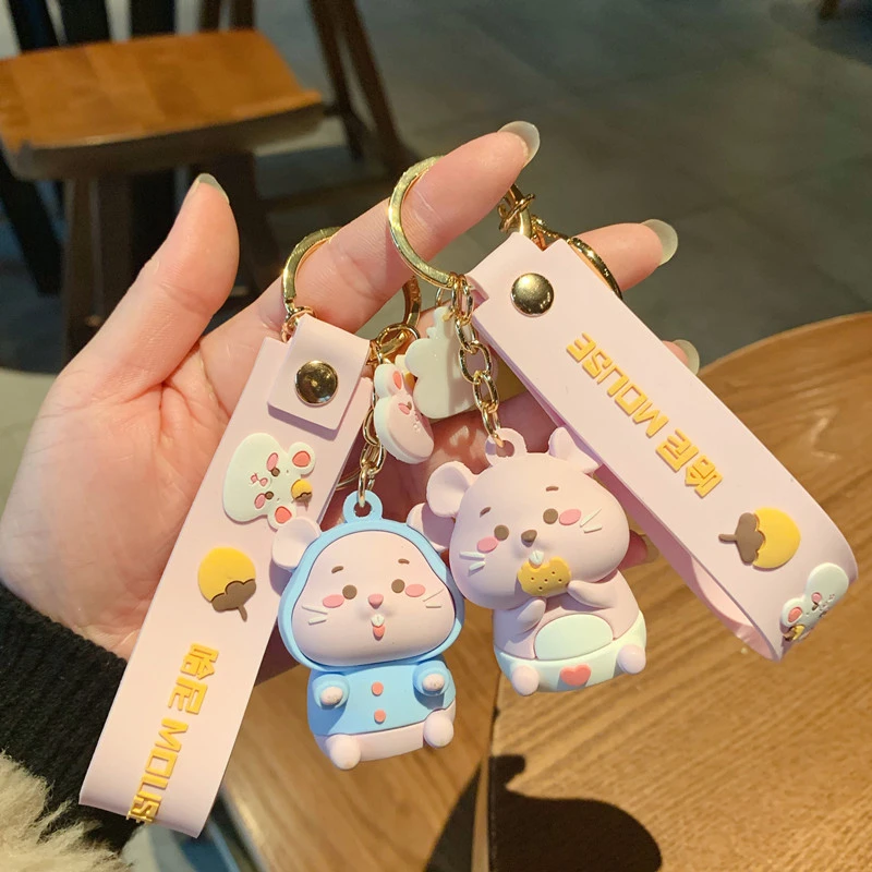 Kawaii PVC Foodie Hoody Chuột Móc Khóa Vàng Hồng Xanh Kim Loại Mặt Dây Chuyền Bé Gái Bé Trai Cặp Đôi Túi Điện Thoại Đồ Trang Trí Đồ Chơi Dây Tặng