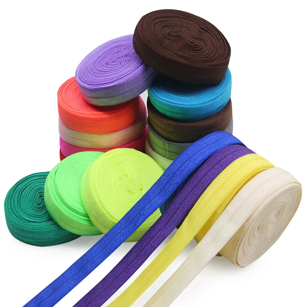 5yds 5/8\'\'(15mm) Elastic Band Multicolor Fold Over Spandex Shine Elastic Ribbon Sewing Lace Trim Waist Band Garment Accessory