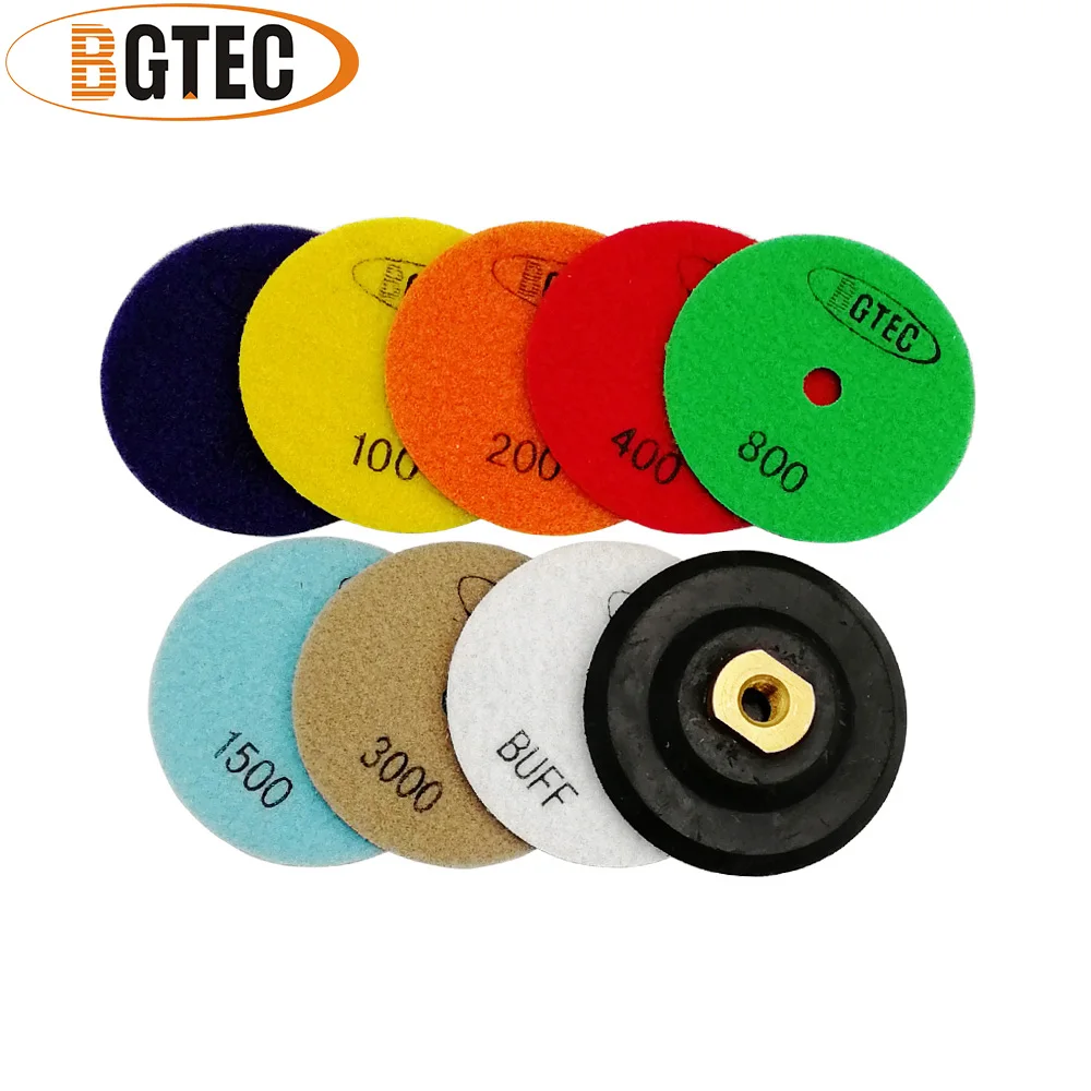 Bgtec 8 Pcs 100 Mm Grit 30-Penggemar Dry Diamond Fleksibel Polishing Pad 4 ''Grinding Disc untuk Granit marmer dengan M14 Karet Backer