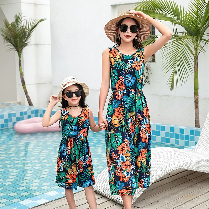 2021 Summer Kids Girl Family Matching Dresses Amily Set Flower Mom And Daughter Bohemia Dress Mommy And Me Clothes Fashion Women