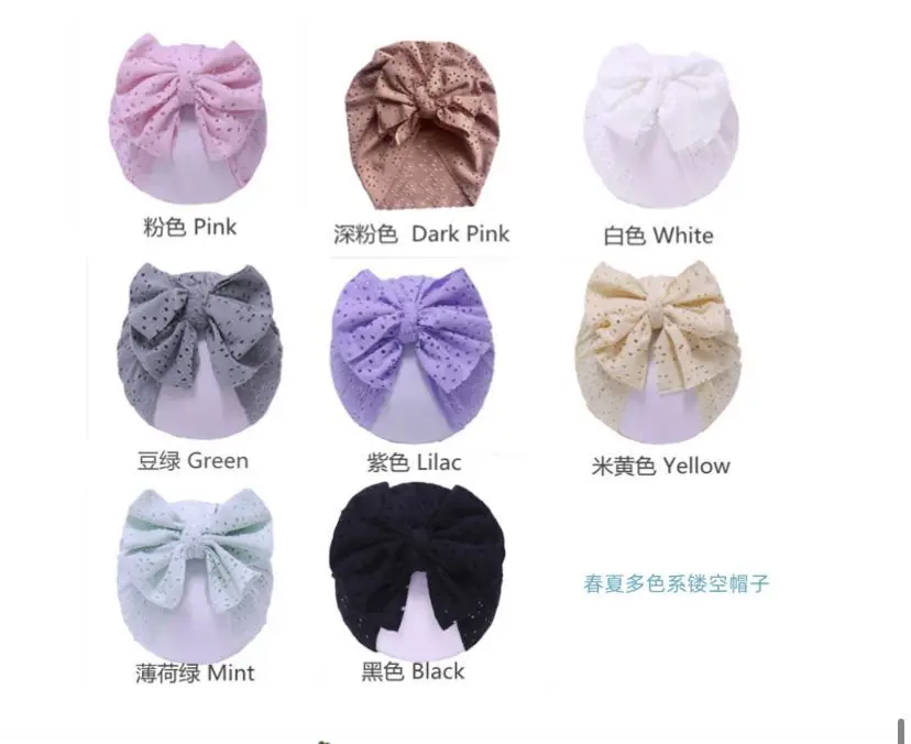 12pc/lot Lace Hair Bow Baby Girl Hat Elastic Baby Beanie for Infant Turban Hat Cotton Bows Toddler Hat Kids Girls Cap 0-3 Years