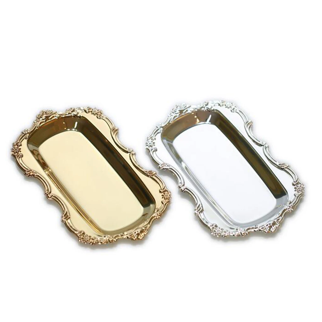 2 Colors Multifunctional Cake Snack Tray Plate Towel Drinks Serving Dishes, Gold/Silver Available