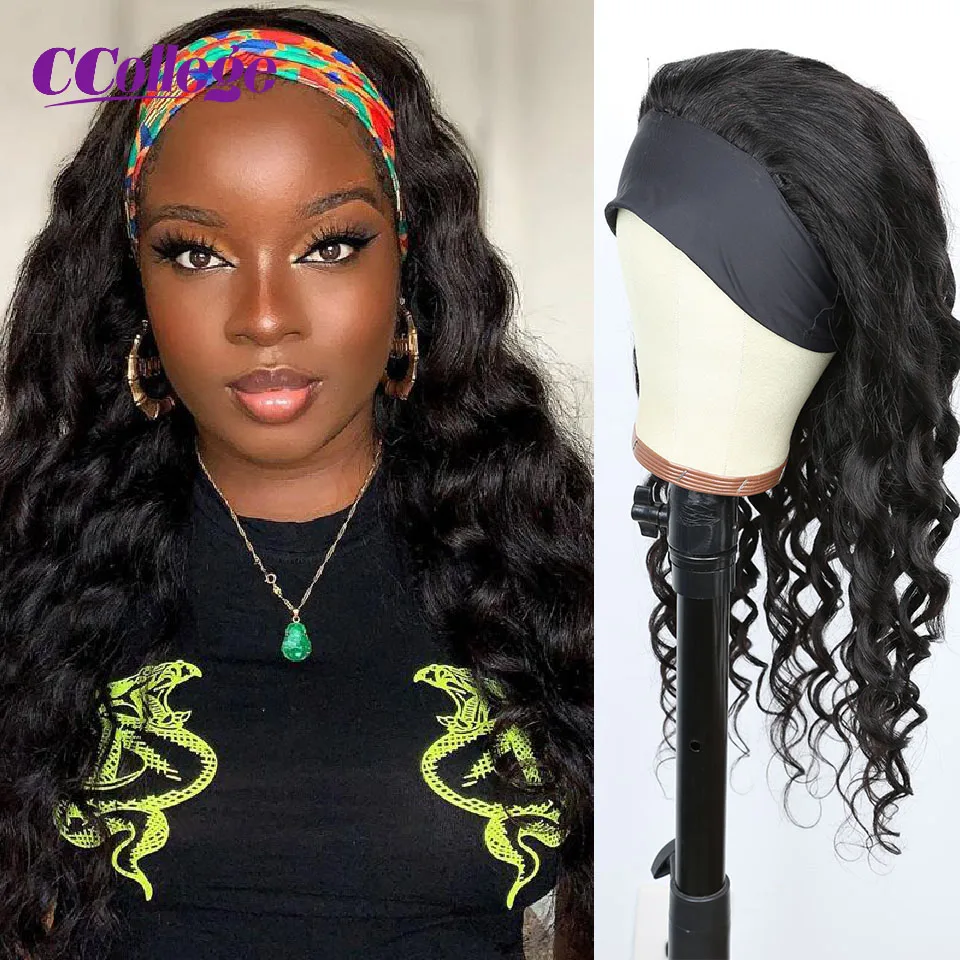

Loose Deep Wave Wig Headband Wigs 100% Human Hair Wigs Peruvian Remy Hair Ice Headband wig for black women 150 Machine Made Wig