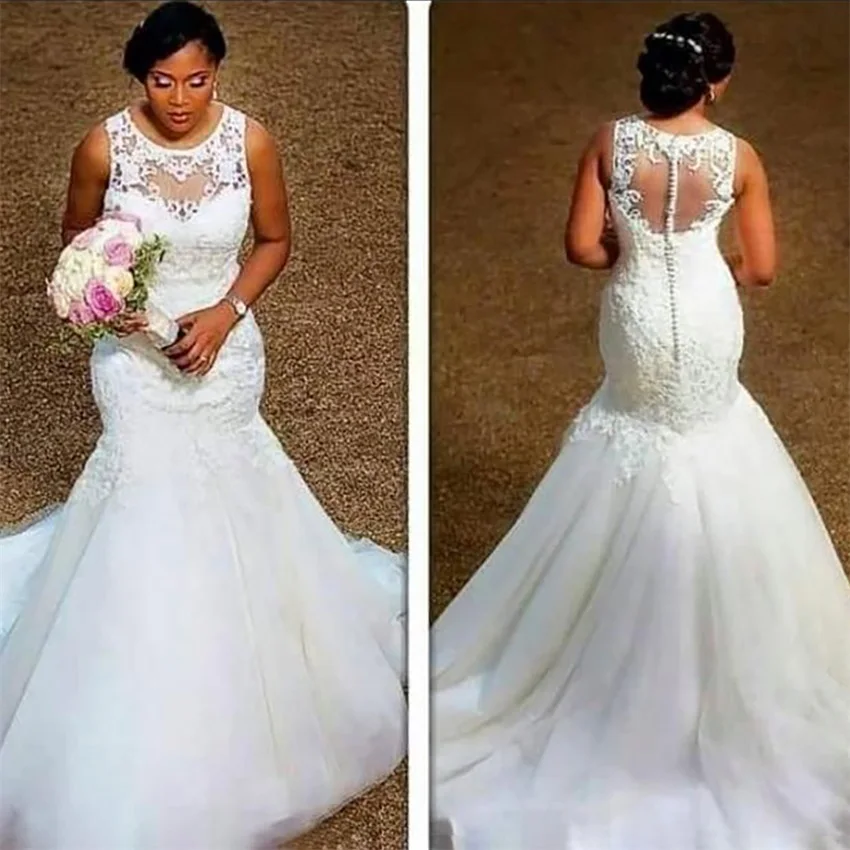 New Africa Design Mermaid Wedding Dresses Sweetheart Sheer Back Lace Appliques Tulle Bridal Gowns Vestido de boda