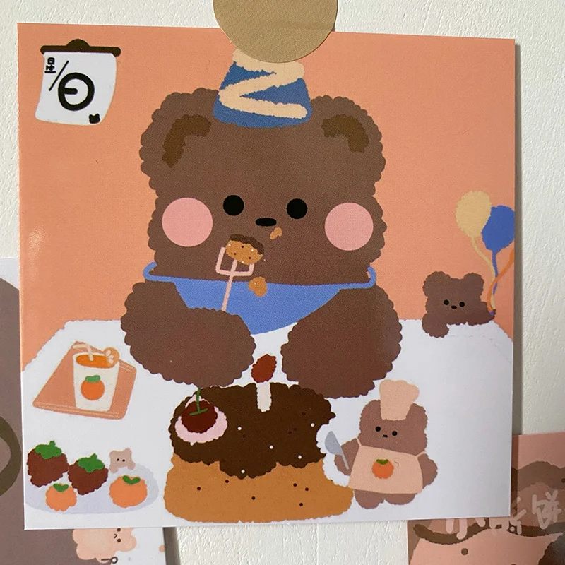 Tarjeta decorativa de doble cara de oso de galletas, álbum de diario de fondo cuadrado, pegatina de pared, accesorios de foto, papelería, regalo, 9 piezas