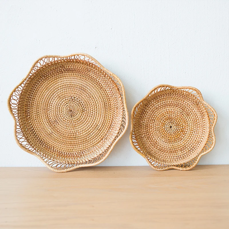 Cy Hand-Woven Rattan and Straw Woven Storage Basket Frame Fruit Dessert Basin Fruit Plate Fruit Basket