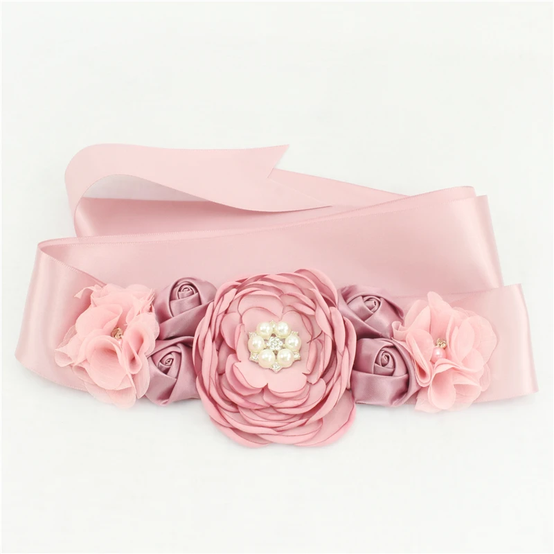 Bride wedding dress belt hand-burnt rose flower girl dresses accessories banquet clothes accessories waistband