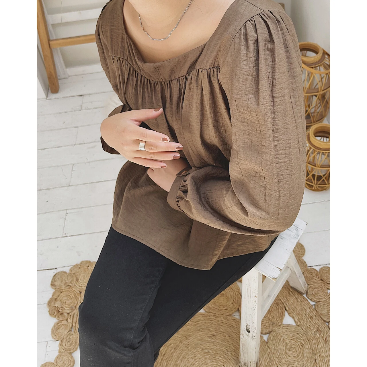 

2021 Women's Beige Oversize Spring Autumn Puff Petal Long Sleeve Blouse Shirt Top Tunics Woman Clothing Y2k Vintage Oem New Crop