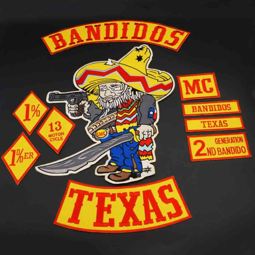 Large BANDIDOS TEXAS WITH GUN Knife Embroidery Patch Badge for Leather Jacket Decoration Back High-grade Iron-On