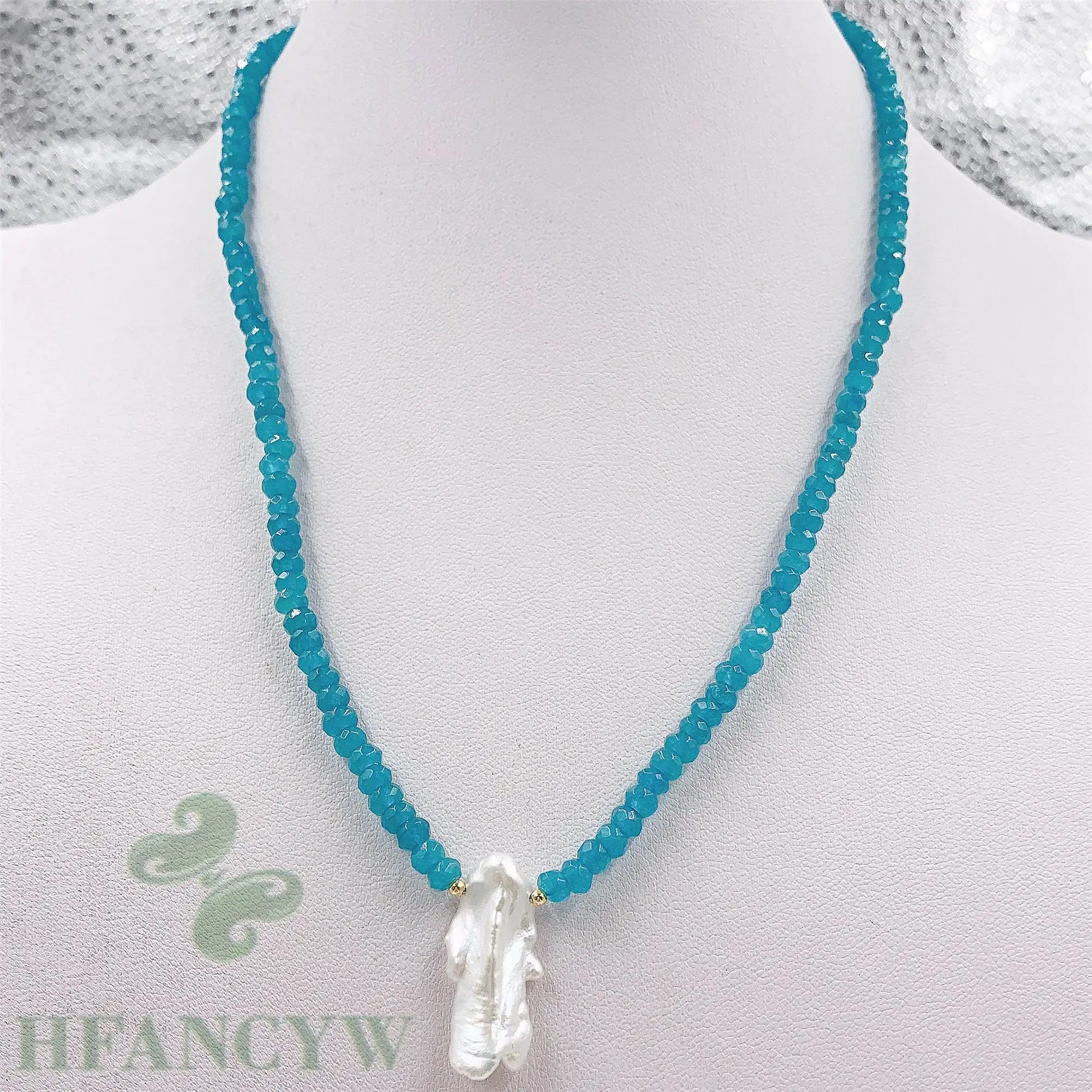 

Blue Chalcedony Freshwater Baroque Pearl Necklace 18 Inches Diy Chain Gift Hang Cultured Accessories Aurora Jewelry Wedding