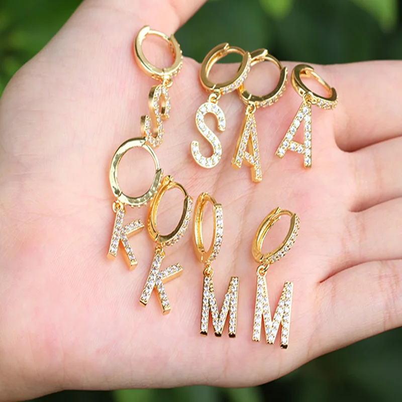 1 pc Fashion Cute Initial A-z Letter Earrings Mirco Crystal Small Hoop Earings For Women alphabet Fashion Jewellery 2020