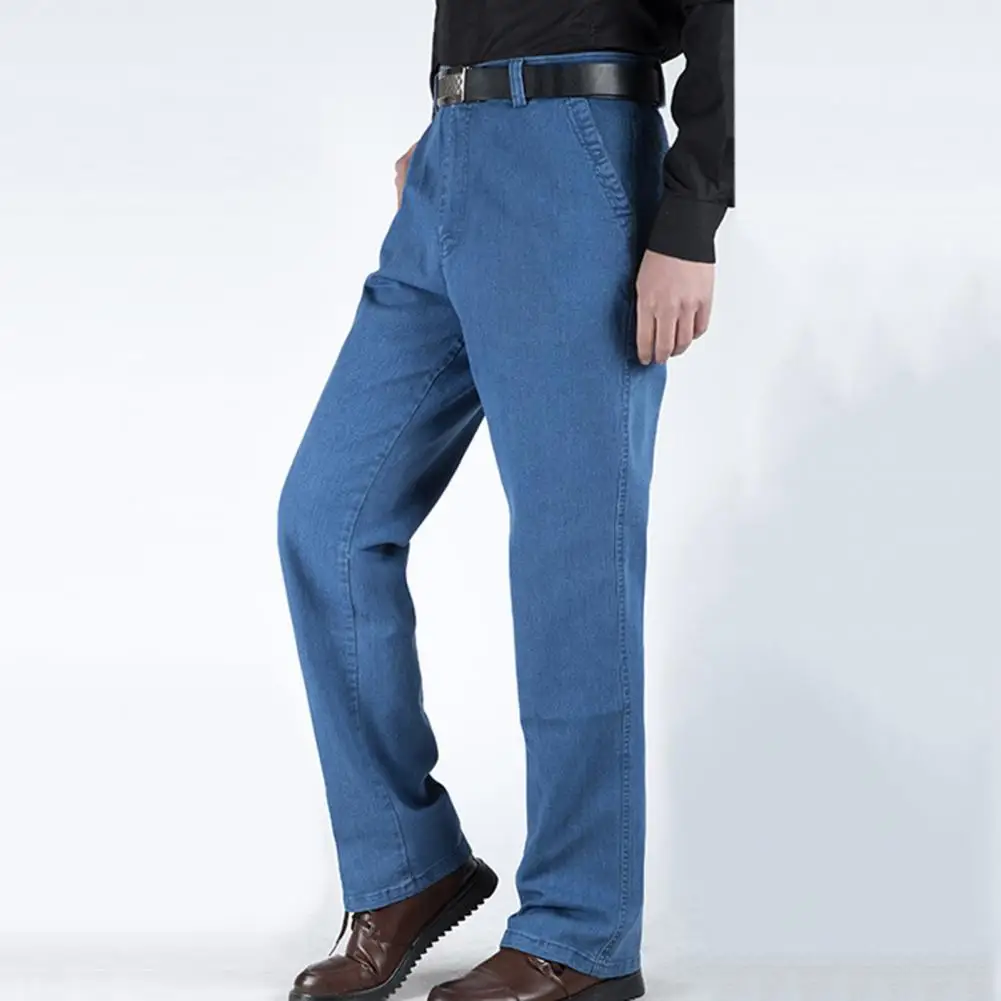 2022 New Men Jeans Denim Solid Color Loose Classic Middle-Aged Business Casual High Waist Old-fashioned Jeans for Daily Wear