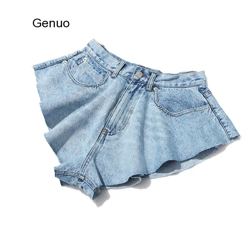 

Casual Denim Shorts Skirts High Waist Ruffle Hem Loose Ruched Short Pants Female Fashion Clothing Spring Tide