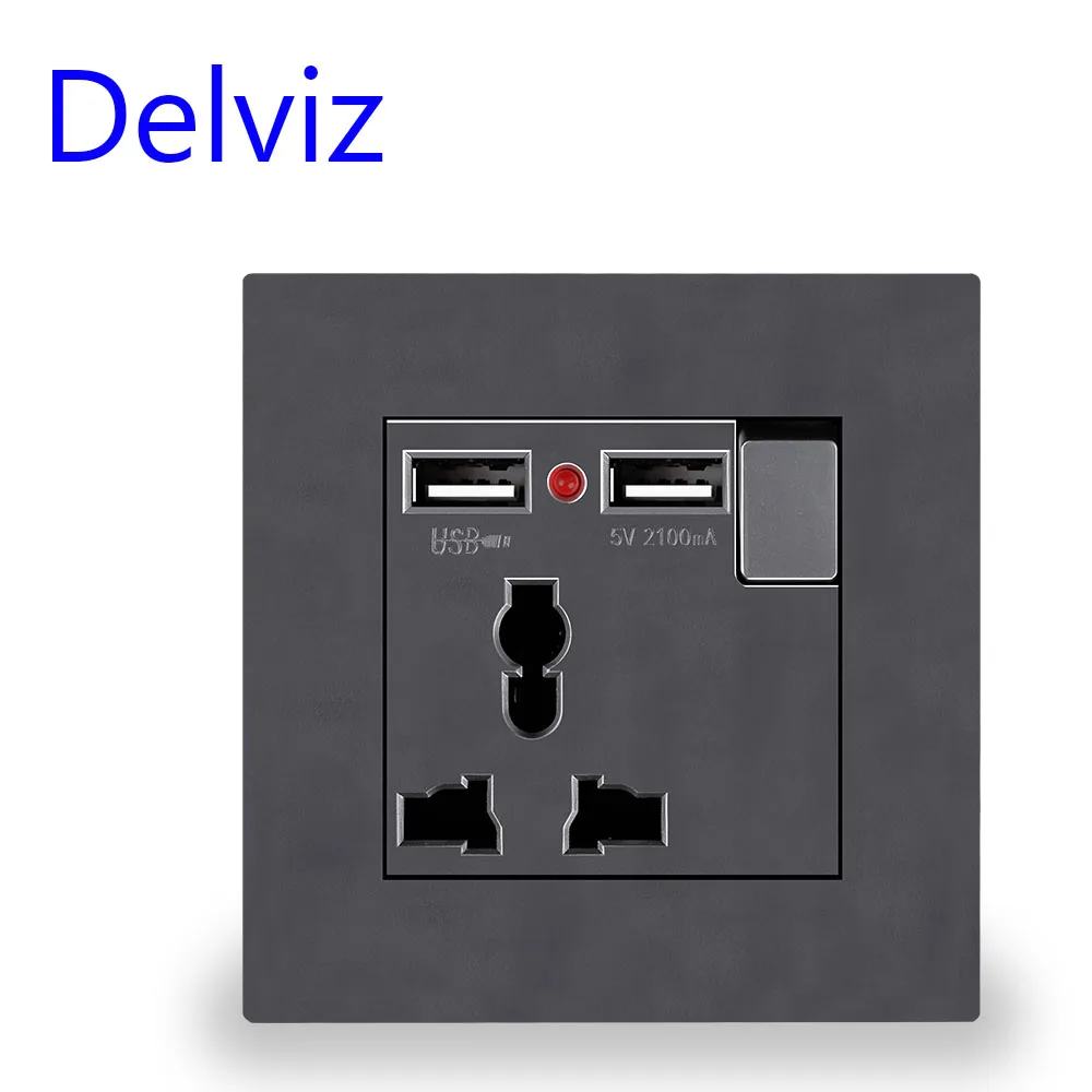 

Delviz Wall Power Socket Universal 3 Hole, Dual USB Charger Port, AC 110~250V 13A, LED indicator,EU Standard USB Switched Outlet