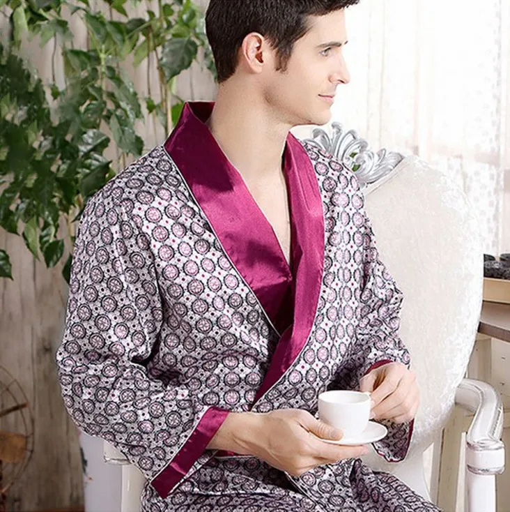 Mannen Robe Nachtjapon Satijnen Kimono Badjas Gown Casual Nachtkleding Plus Size Print Gold Home Kamerjas 3XL 4XL 5XL