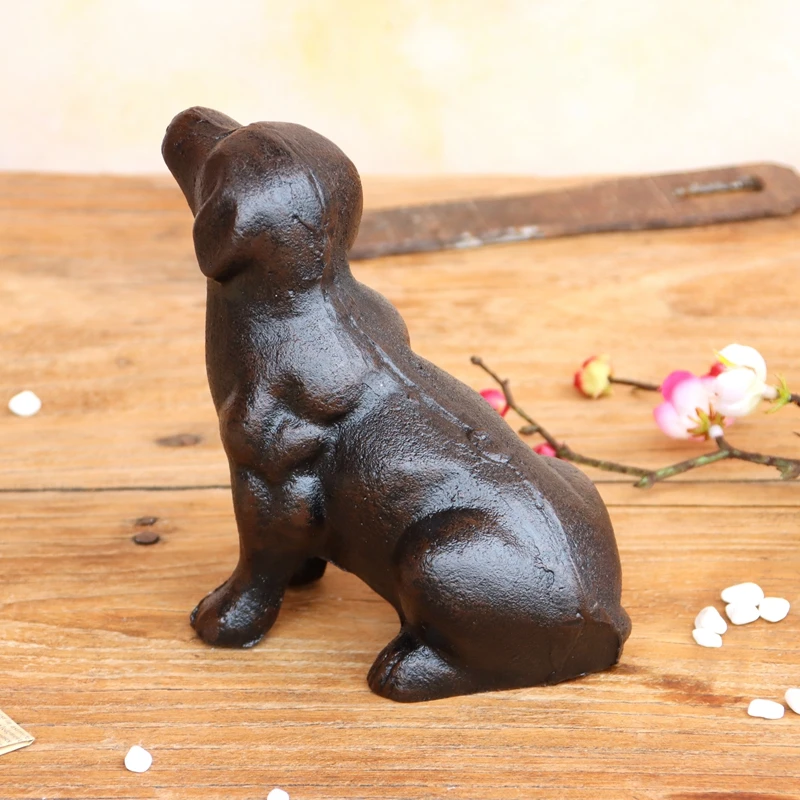 Retro Rustic Cast Iron Tabletop Dog Statue European Farm House Accents Handmade Home Garden Decor Small Metal Animal Figurines