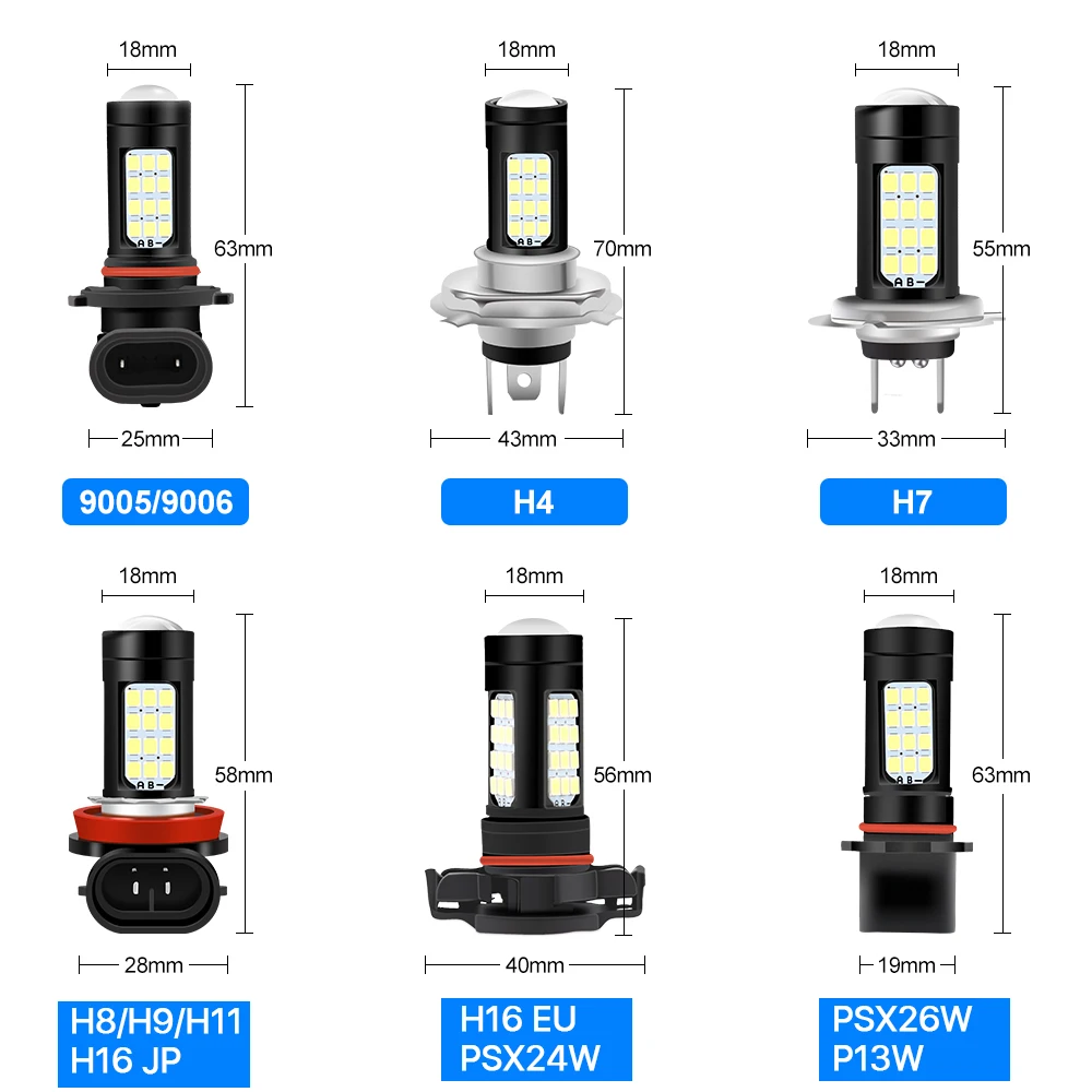 2 Chiếc 2000LM 9005 9006 H8 H11 Sương Mù LED Bóng Đèn PSX24W PSX26W H16JP Đèn Xe Dành Cho Xe Mercedes Benz Ford toyota Honda Renault Skoda