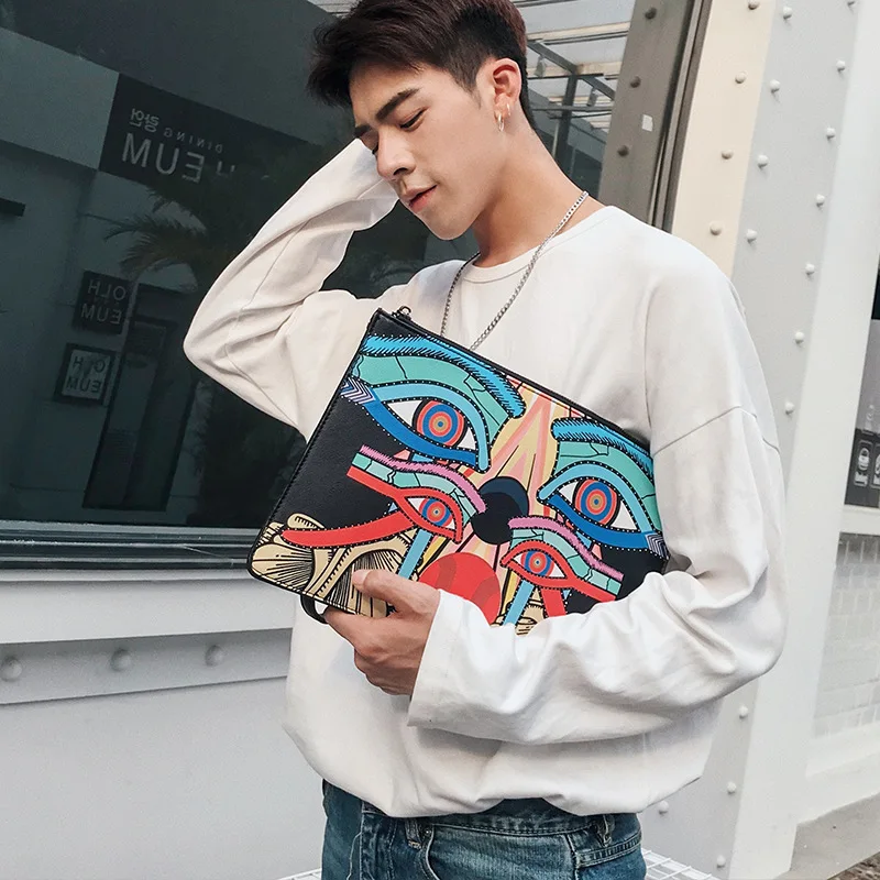 Fashion Eyes Printed Clutches Men Large-capacity Men\'s Clutch Handbags Men PU Leather Wrist Bag Hand Bag Clutch Bag Male Purse