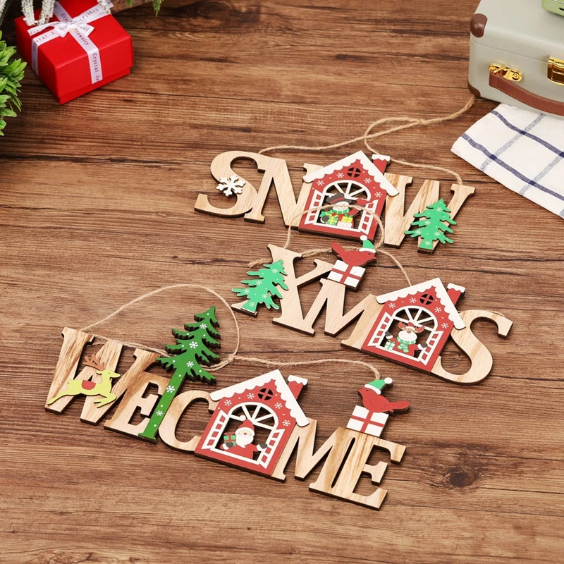 2021 Christmas Wooden Pendants Ornaments Creative Wood Craft Xmas Tree Ornament Christmas Party Decorations 2022 Home Decoration