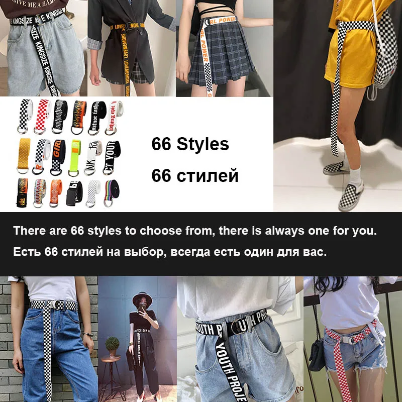 66 Styles Casual Canvas Unisex Belt Women Men Letter Printed Long Waist Strap Black White Harajuku Trouser Female Teenager Belts