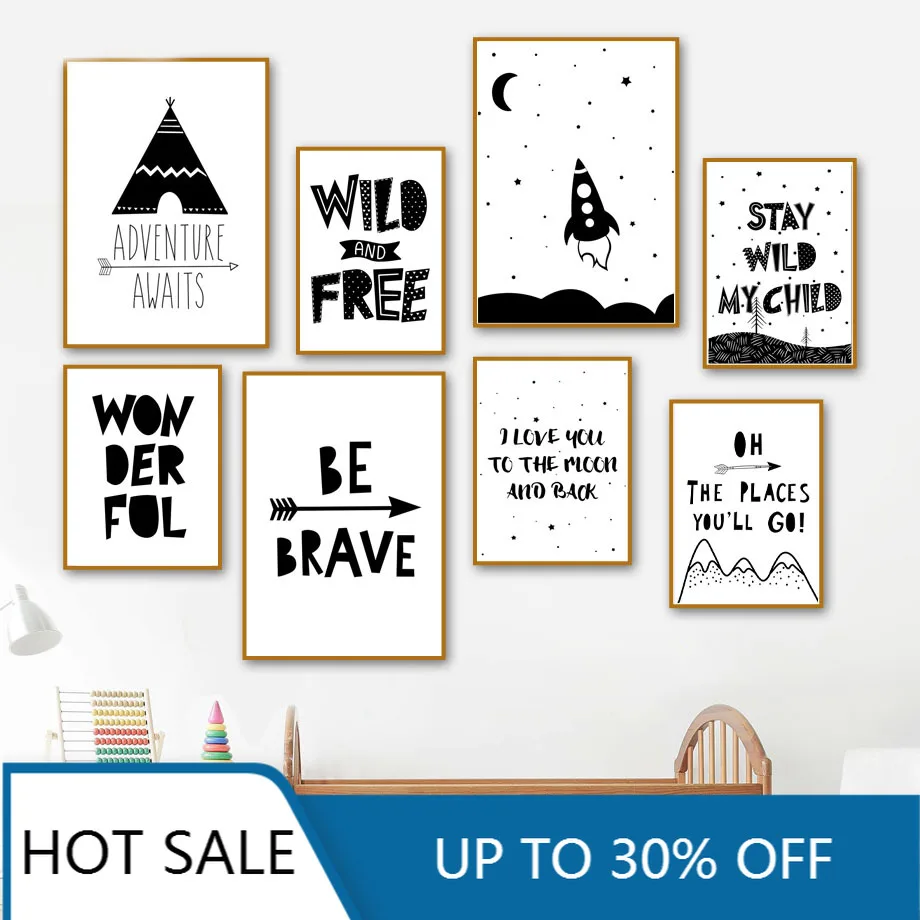 Tent Rocket Inspirational Quotes Nursery Nordic Posters Wall Art Prints Canvas Painting Pictures For Baby kids Room Decoration