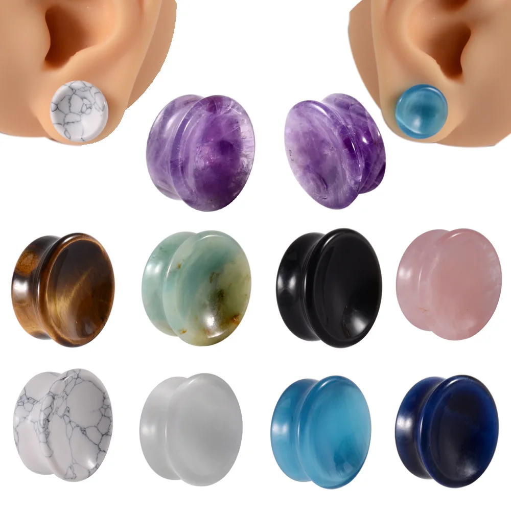 2pcs Stone Ear Gauges Concave Plug Tunnel Ear Weight Ear Expanders Ear Stretcher Women Men Body Piercing Jewelry 6mm-25mm