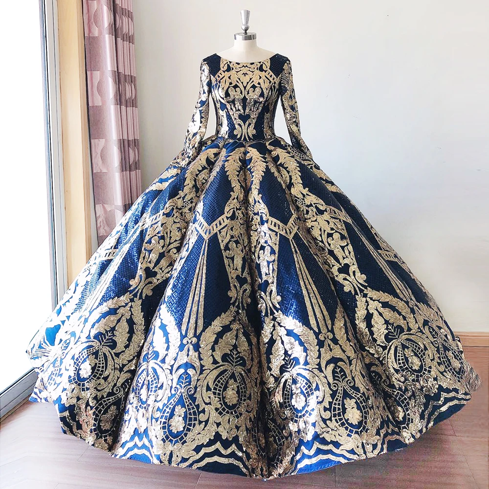 Vestido quinceanera com decote em O feminino, mangas compridas, lantejoulas, tamanhos grandes, muçulmanos, noite, formatura, casamento, vestidos de festa formais, luxo, 2023