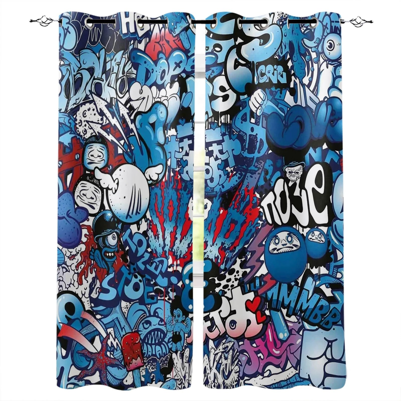 

Blue Explosion Punk Graffiti Blackout Curtains Bedroom Living Room Home Decoration for Children Girls Boys Gift