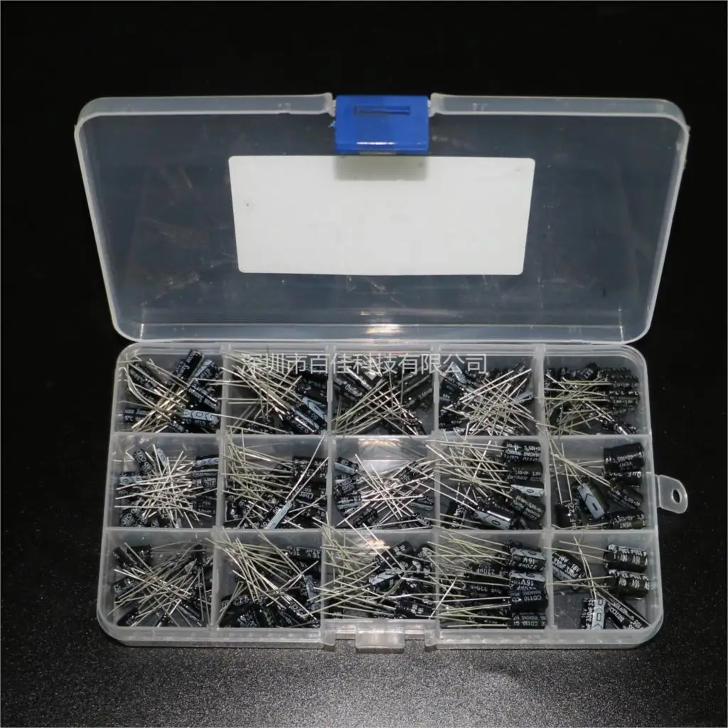 215pcs 15 specifications of 16v/25V/50v(0.1uF - 330uf) hybrid electrolytic capacitor packages