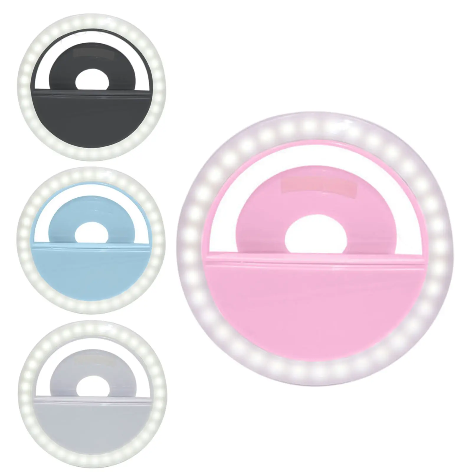 LED Selfie Loop Light Mini 250mAh Portable USB Charging 3 Modes Dimmable Fill Light for Video Live Streaming Camera Cell Phones