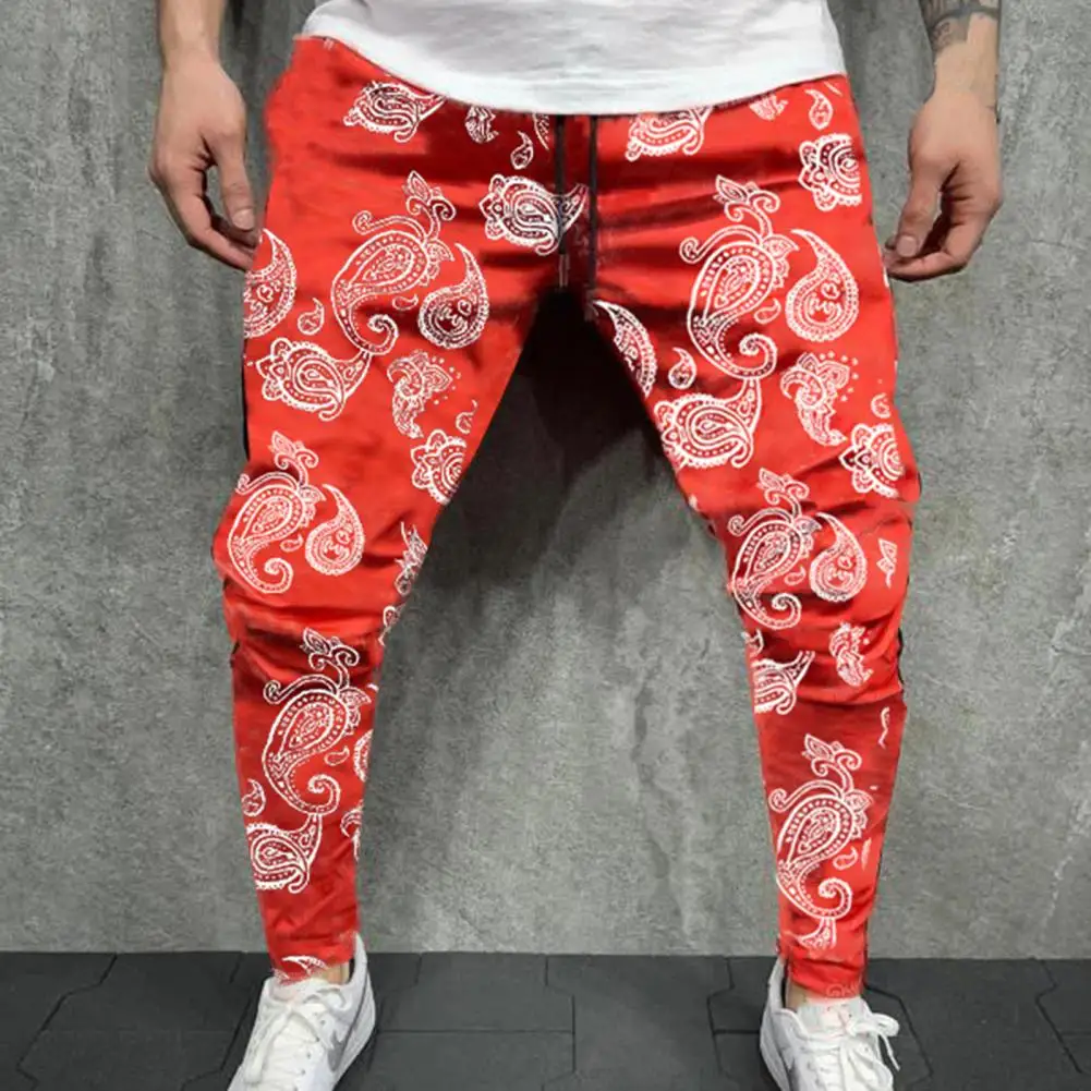 Nice Pop New Sale Men Pants  Vintage Print Hip-hop Mid Waist Drawstring Autumn Pencil Pants For Party