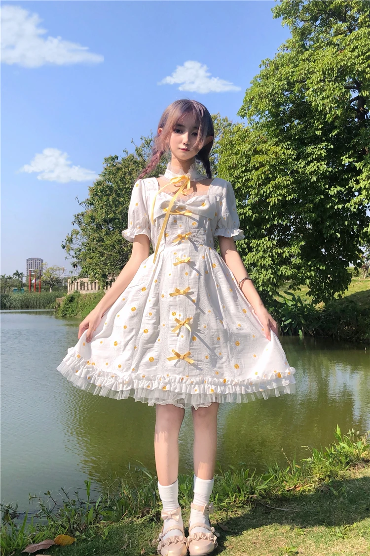 Studente di stile di gusto squisito della principessa del partito di tè dolce lolita dress vintage bowknot del merletto di estate abito vittoriano kawaii ragazza di cosplay loli