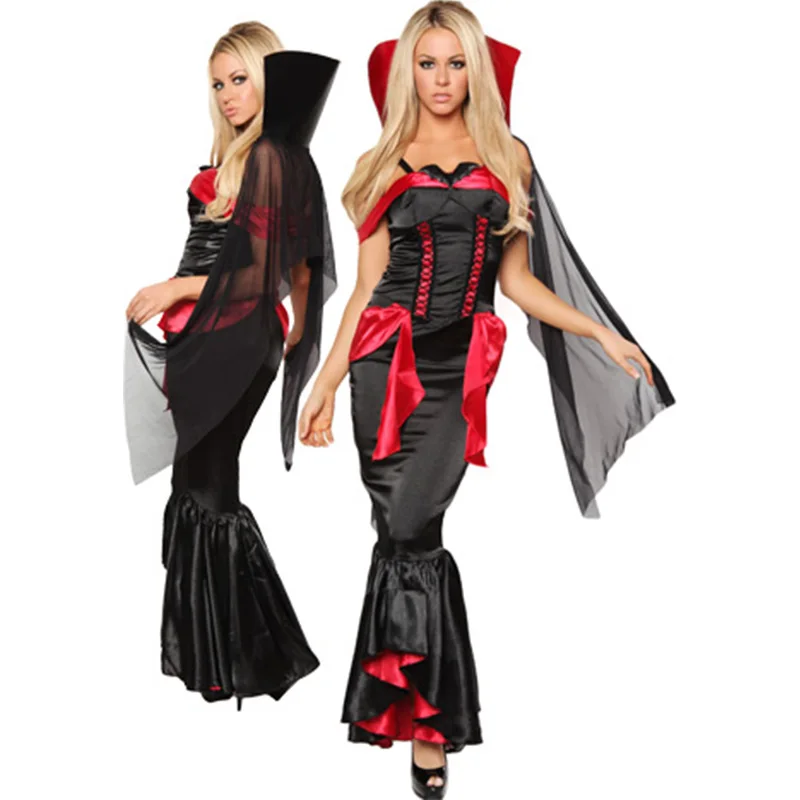 Fashion Women Vampire Devil Costume Anime Uniform Suit Women Halloween Cosplay Long Mermaid Dress Fancy Themed Party Cosplay Set