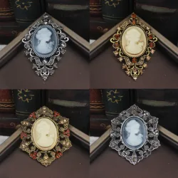 Crystal Rhinestones Cameo Vintage Brooches for Women Queen's Cameo Beauty Head Brooch Pin Clothing Accessories Girls Gifts